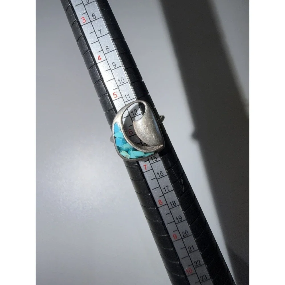 Vintage Sterling Ring 925 Size 6 Wave Irregular‎ Shape Turquoise Inlay